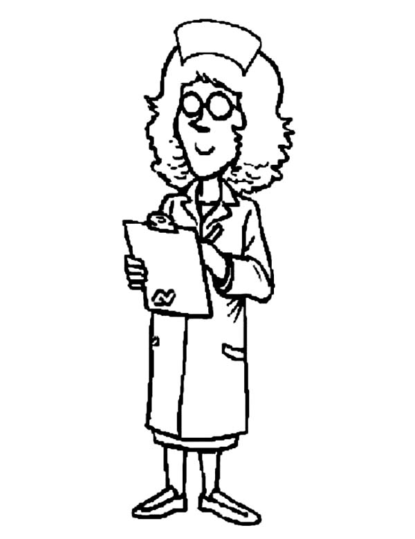 Nurse Taking Note in Community Helpers Coloring Page
