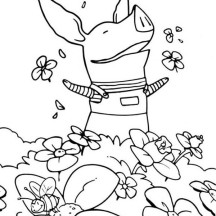 Olivia the Pig at the Flower Garden Coloring Page