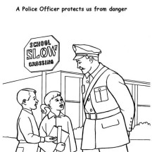 Police Officer Helping Kid Cross the Road Coloring Page