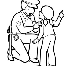 Police Officer Helping a Little Lost Girl Coloring Page