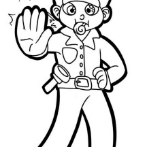 Police Officer with Whistle Coloring Page