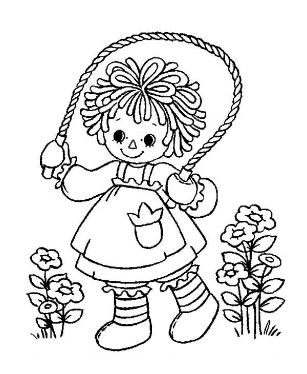 Raggedy Ann Playing Rope in Raggedy Ann and Andy Coloring Page