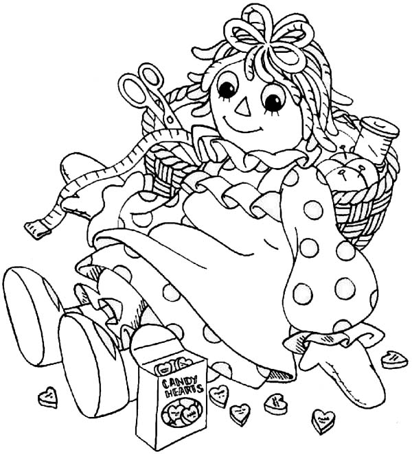 Raggedy Ann and Sewing Kit in Raggedy Ann and Andy Coloring Page