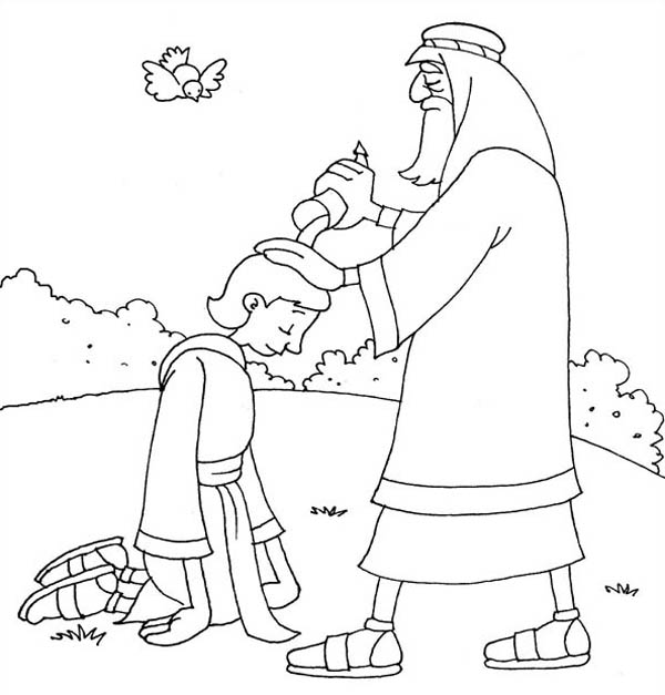 Samuel Anointing David in the Story of King Saul Coloring Page