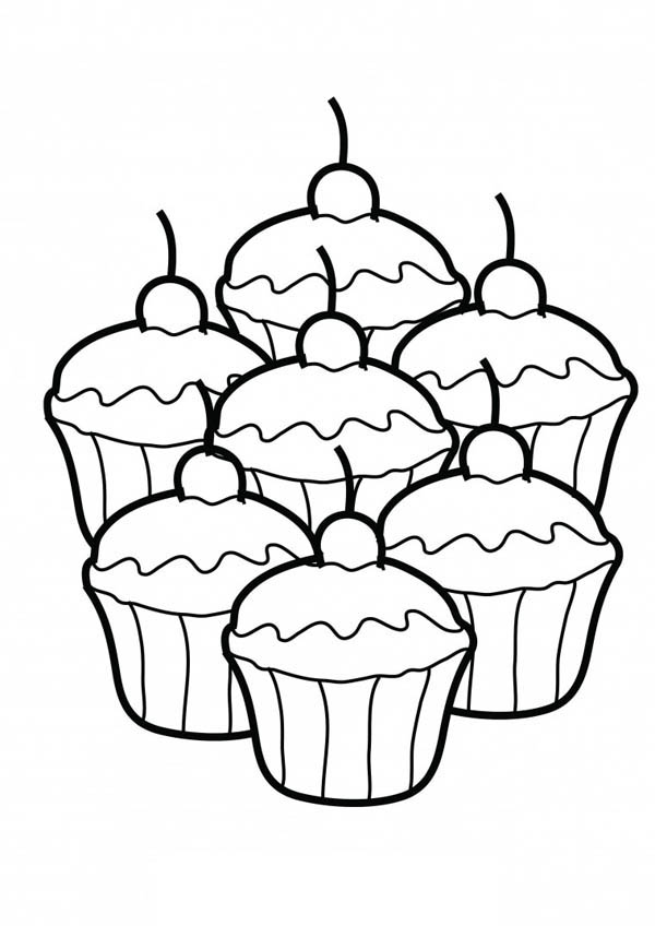 Seven Delicious Cupcake Coloring Page