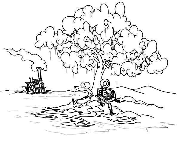 Skeleton and Snake Under the Tree Coloring Page