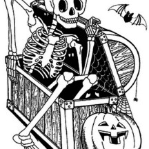 Skeleton from Wooden Box Coloring Page