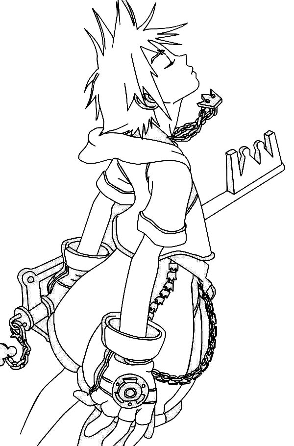 Sora with Keyblade to Eliminate Heartless Coloring Page