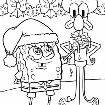 Spongebob and Squidward on Christmas Coloring Page