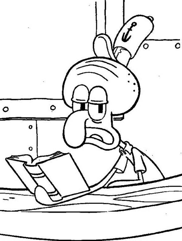 Squidward Reading a Book Coloring Page