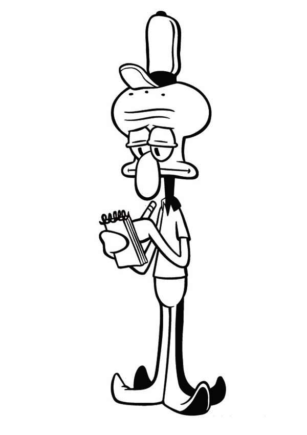 Squidward Write Customer Order Coloring Page