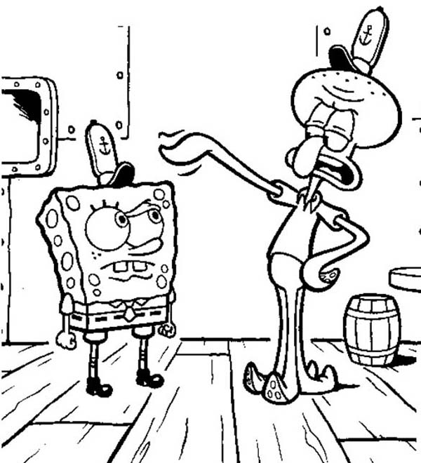 Squidward is Angry to Spongebob Coloring Page
