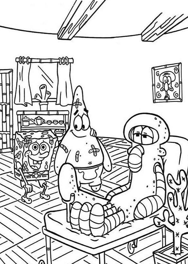 Squidward is Injured Coloring Page