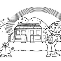 Two Happy People and Gingerbread House Coloring Page