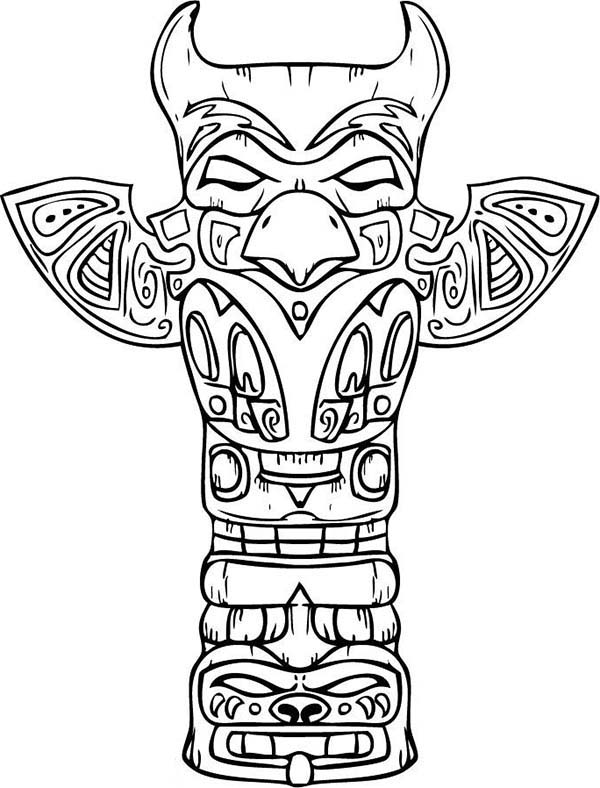 Amazing Sculptures of Totem Poles Coloring Page