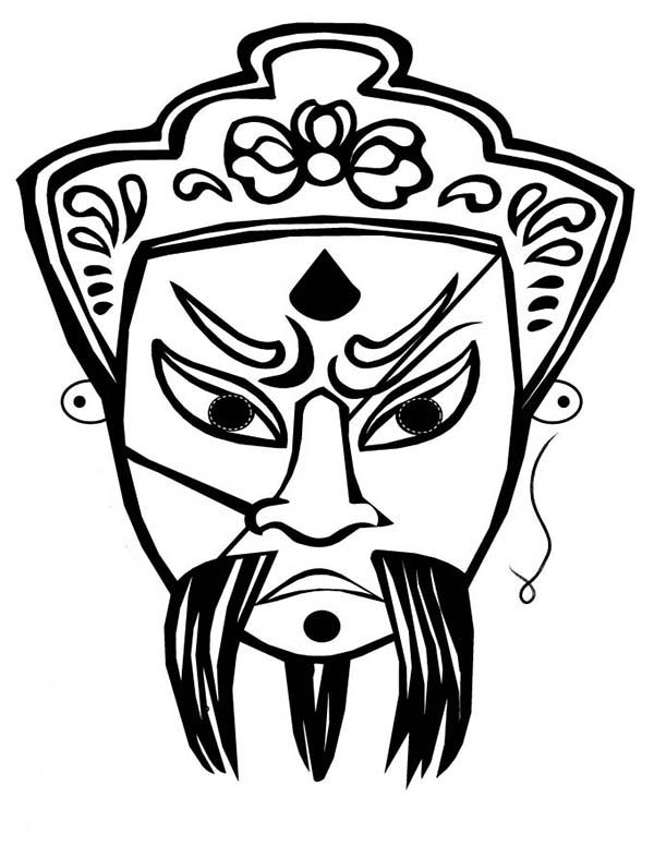 Beautiful Ancient China Opera Mask Coloring Page