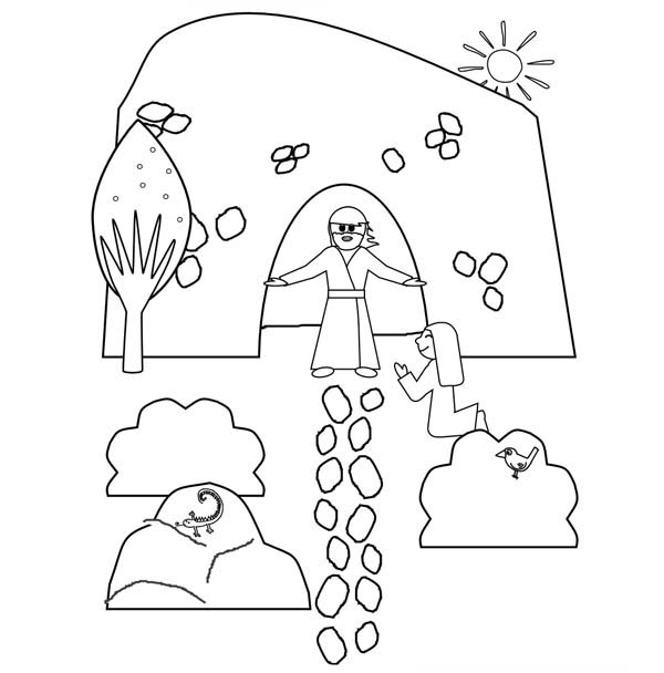 Jesus Resurrection from Tomb Where He Buried Coloring Page