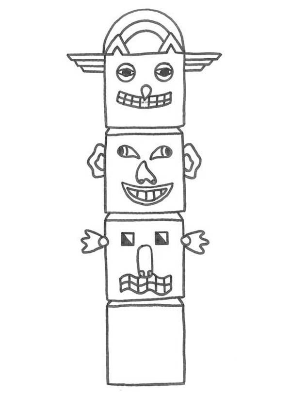 Kids Drawing of Totem Poles Coloring Page