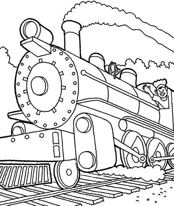 Machinist of Steam Train Coloring Page