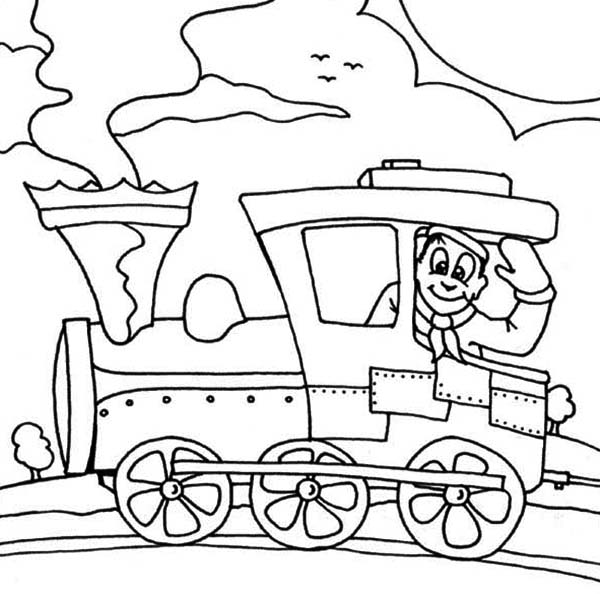 Machinist on Steam Train Coloring Page