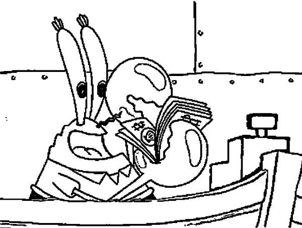 Mr Krabs Counting Money Coloring Page