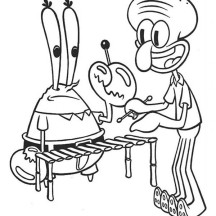 Mr Krabs and SquidWard Playing Music Coloring Page