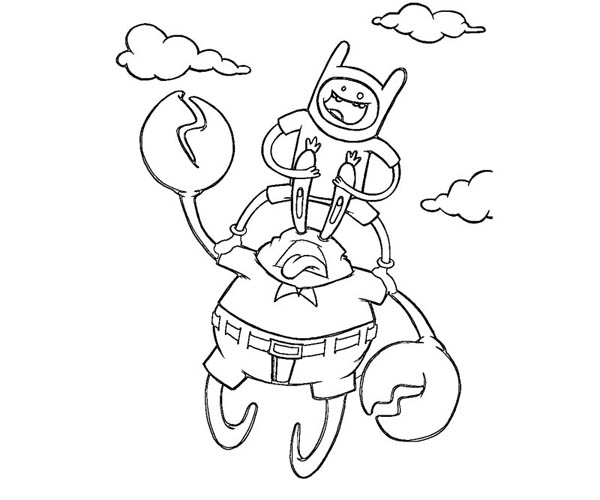 Mr Krabs is Flying Coloring Page