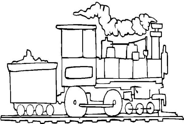 Operating Steam Train with Coal Coloring Page