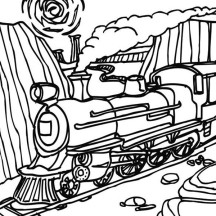 Steam Train Passing Through Mountain Coloring Page