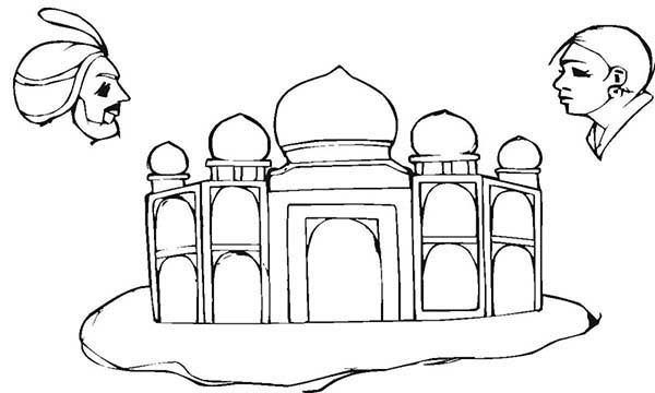 Story of Shah Jahan and Mumtaz Mahal in Taj Mahal Coloring Page