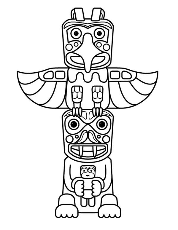 Totem Poles Sculptures Coloring Page