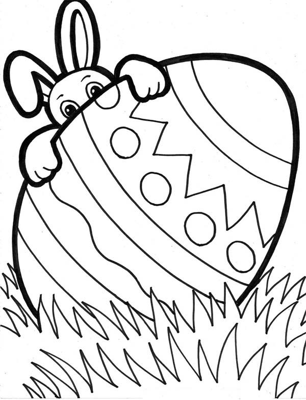 A Bunny Peeking from Behind Easter Egg Coloring Page