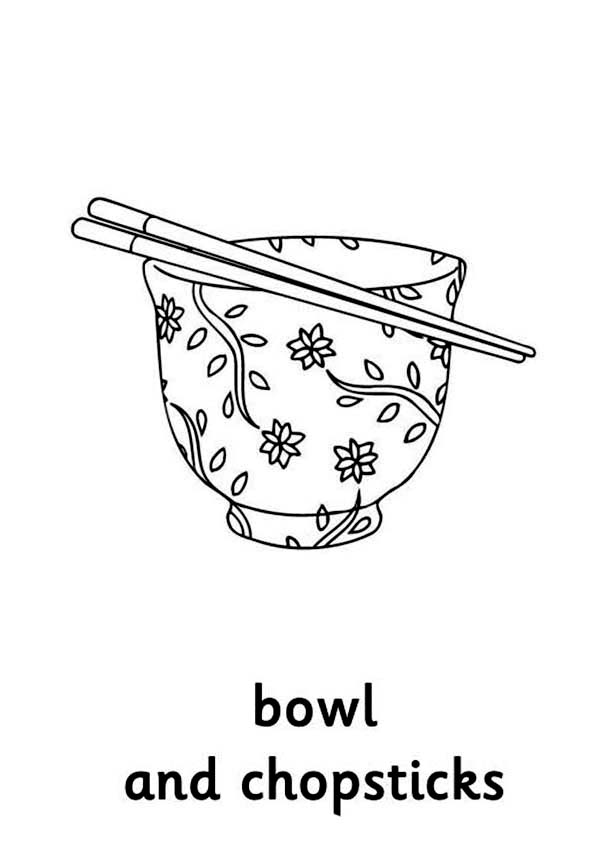 Bowl and Chopsticks Chinese Symbols Coloring Page