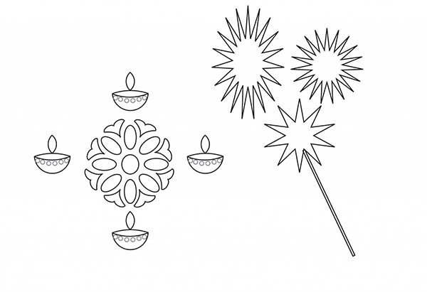Candles and Rangoli for Diwali Coloring Page