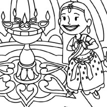 Cartoon of Diwali Festival Coloring Page