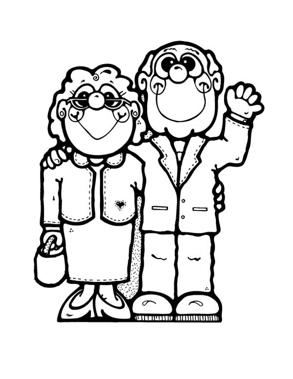 Cartoon of Grandparent on Gran Parents Day Coloring Page