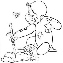 Curious George Drawing on Sand Coloring Page