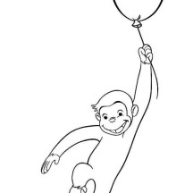 Curious George Fly with Balloon Coloring Page