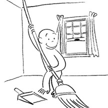 Curious George Moping the House Coloring Page