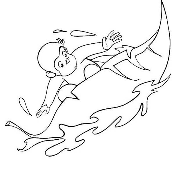 Curious George Ride a Leaf Coloring Page