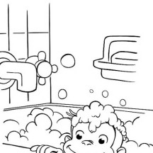 Curious George in Bathtub Coloring Page