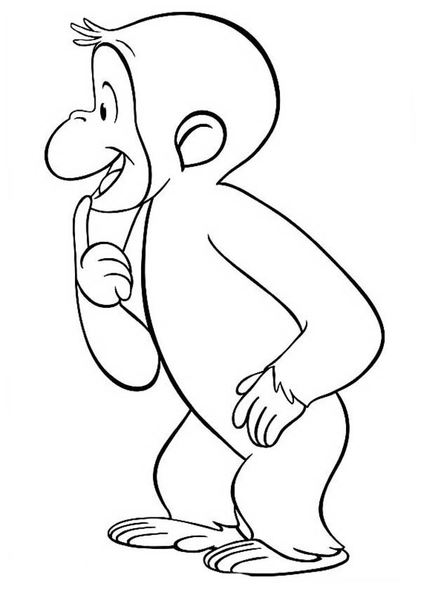 Curious George is Thinking Coloring Page