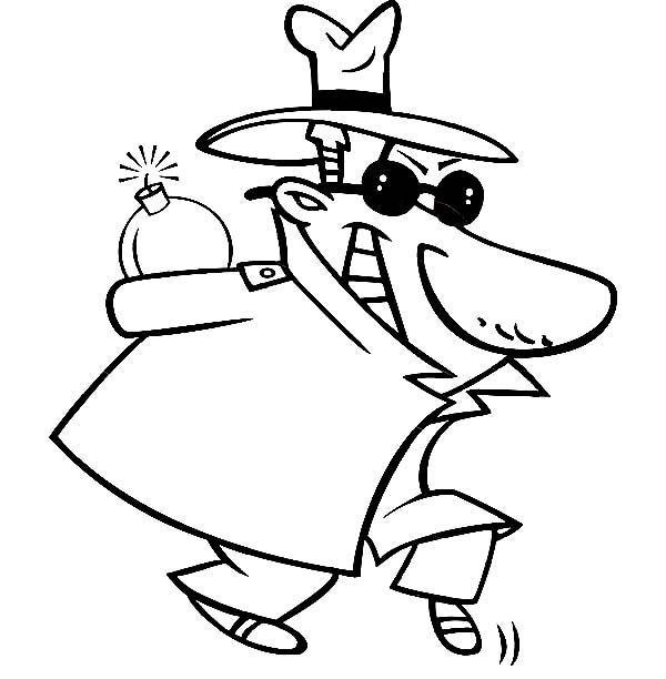 Detective Sneaking Around with a Bomb Coloring Page