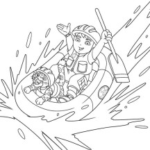 Diego Going Rafting with Baby Jaguar in Go Diego Go Coloring Page