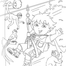 Diego Swings with Monkeys in Go Diego Go Coloring Page