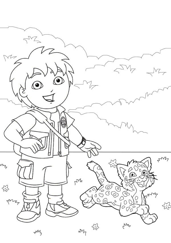 Diego Walk with His Baby Jaguar in Go Diego Go Coloring Page