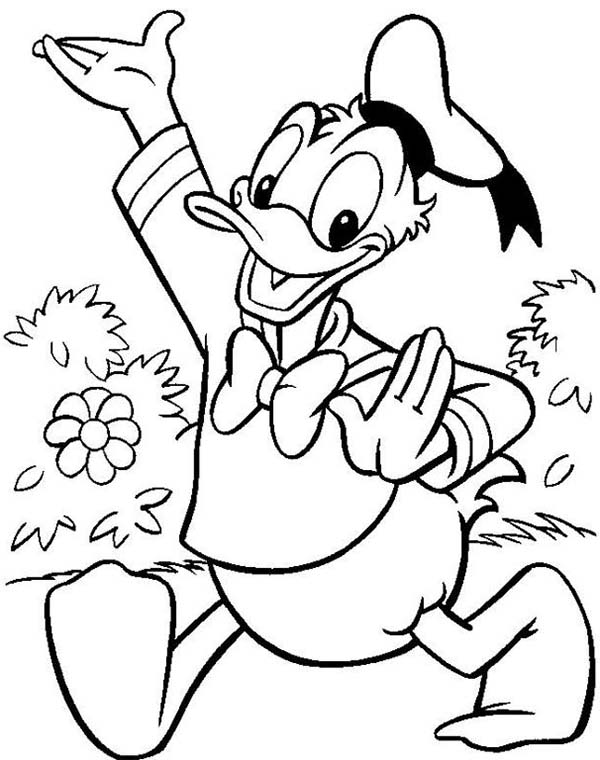 Donald Duck Walk at Garden Coloring Pages