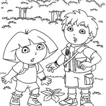 Dora and Diego in the Forest in Dora the Explorer Coloring Page