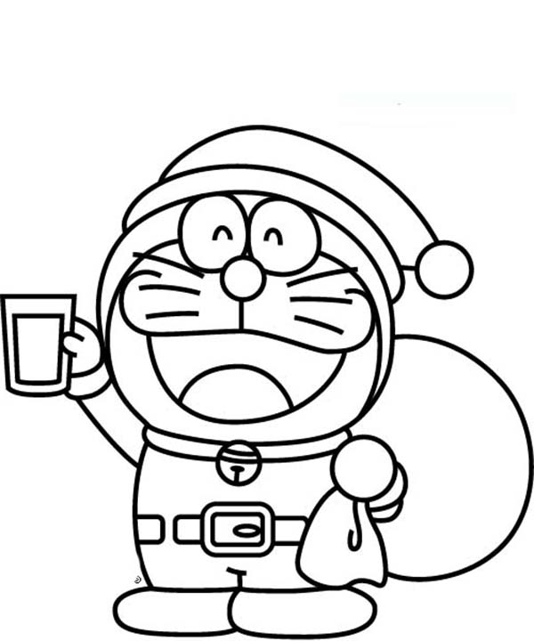 Doraemon Wearing Santa Claus Costume Coloring Pages