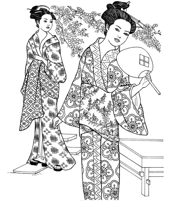 Drawing of Geisha Coloring Page